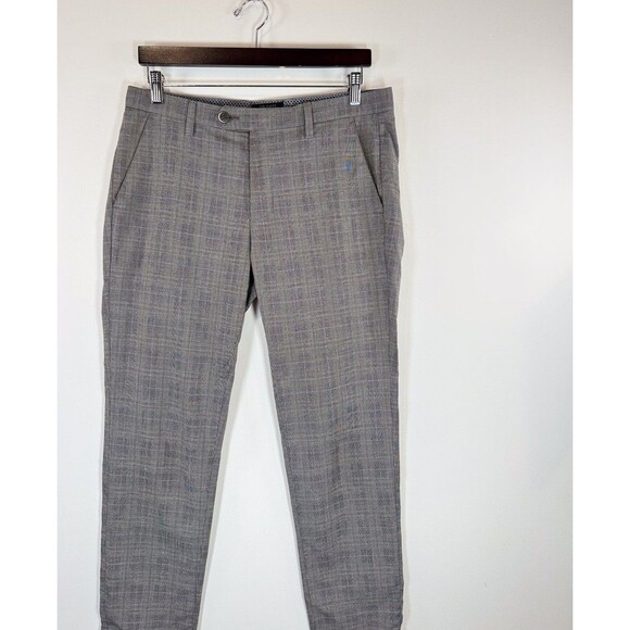 Ted Baker Mens Pants Gray Chino Straight Slim Fit Plaid Flat Front Stretch 32x28 - Picture 4 of 11